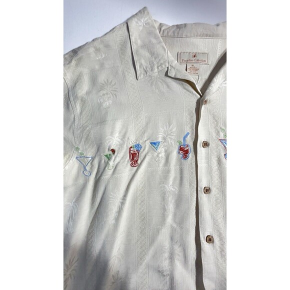 Paradise Collection Silk Button Down Shirt Cocktail Embroidery Size XL - Picture 8 of 9